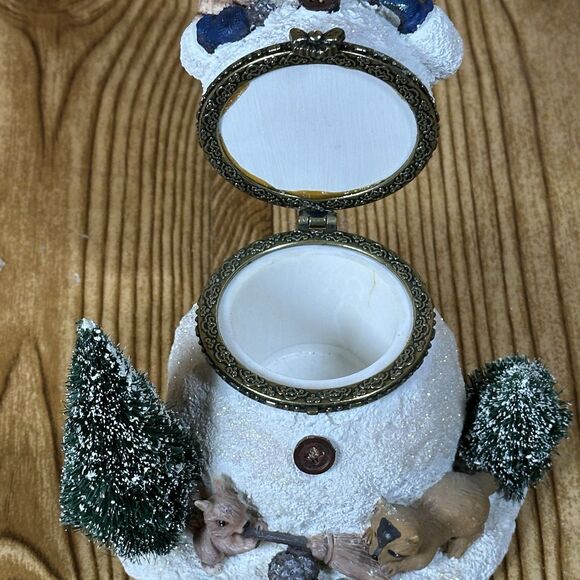 Snowman‎ Resin Figure Trinket Box 6.5” Detailed Christmas Bottle Brush Trees - Picture 7 of 11